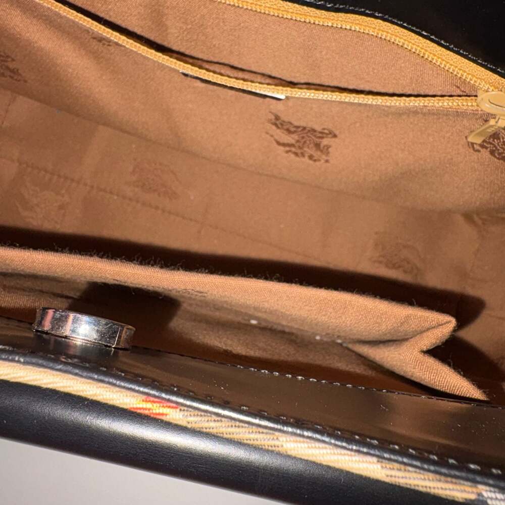 Burberry Nova Check Canvas & Black Leather Front Pocket Buckle Hobo Bag - Picture 12 of 16